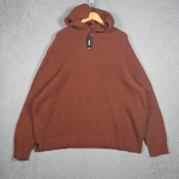 Express Sweater Mens Size 2XL Brown Oversized Heavyweight Waffle Knit Hooded NWT - Picture 2 of 10